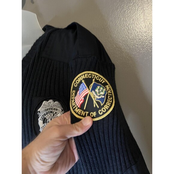 Blauer Duty Sweater Mens 2XL Dark Navy V Neck Rib Knit Shoulder Patch CT DOC - Picture 4 of 8